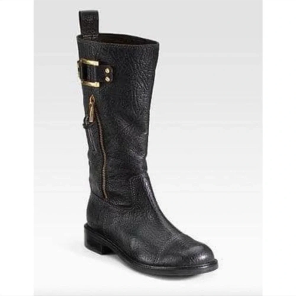 Tory Burch- Black Stowe Figueria Leather Boots Size 8